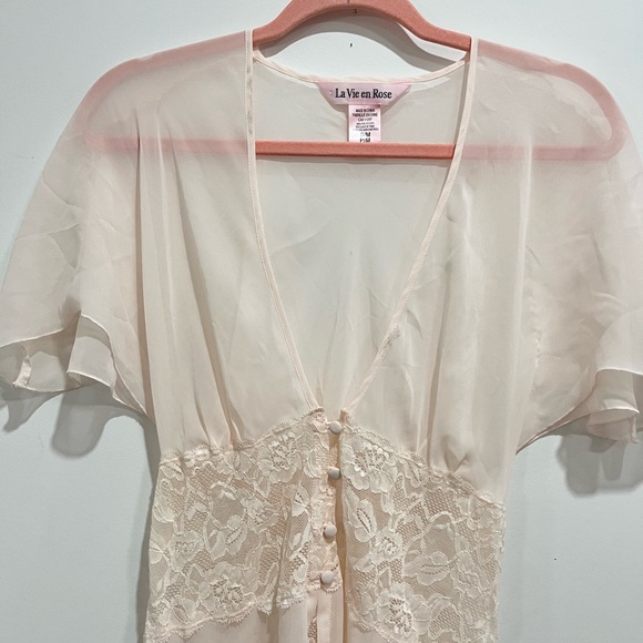 La Vie En Rose Cream Lace Trim Nightgown S/M - Picture 4 of 12